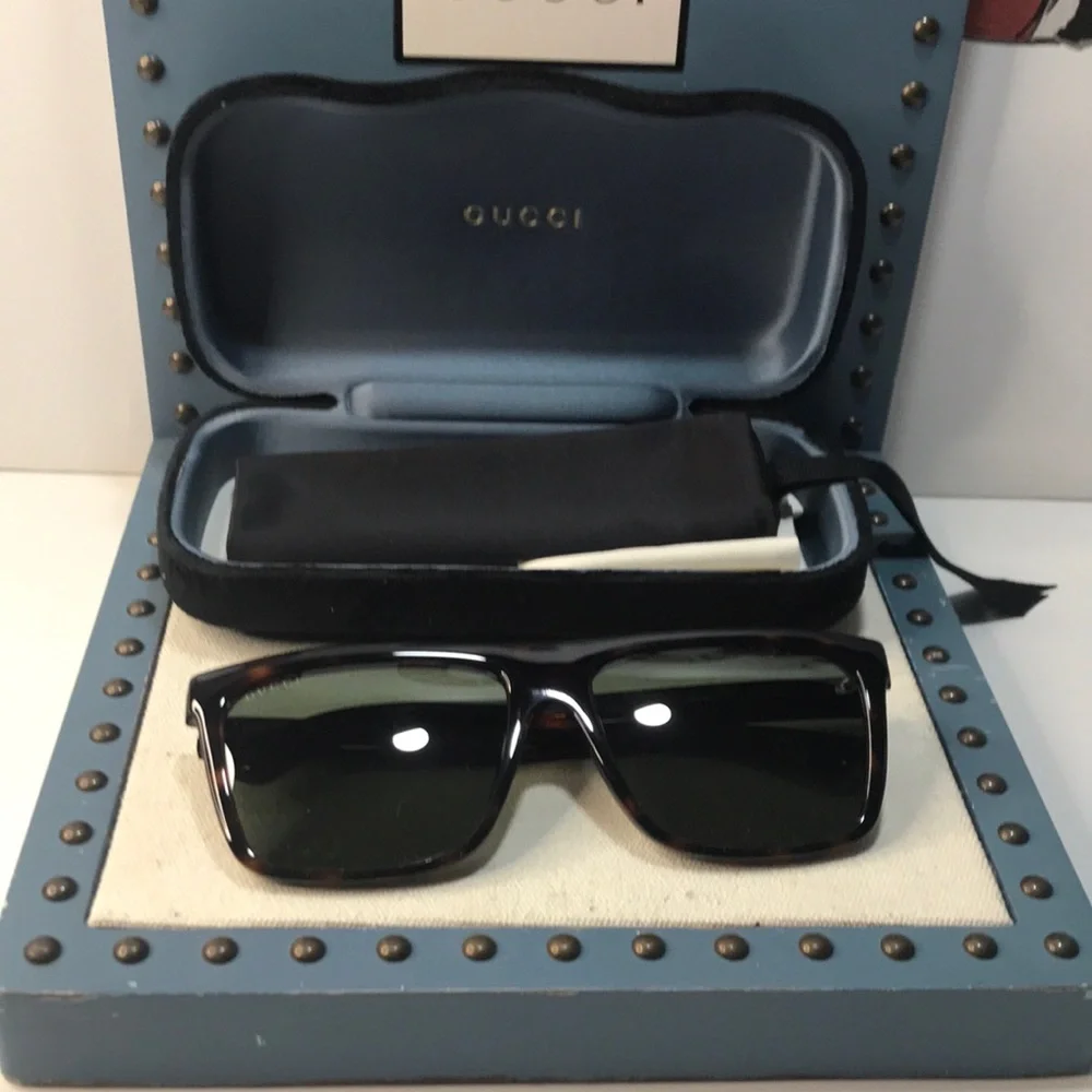 Gucci GG0748S 003 Havana/Green Rectangular Sunglasses – New Authentic ✨
